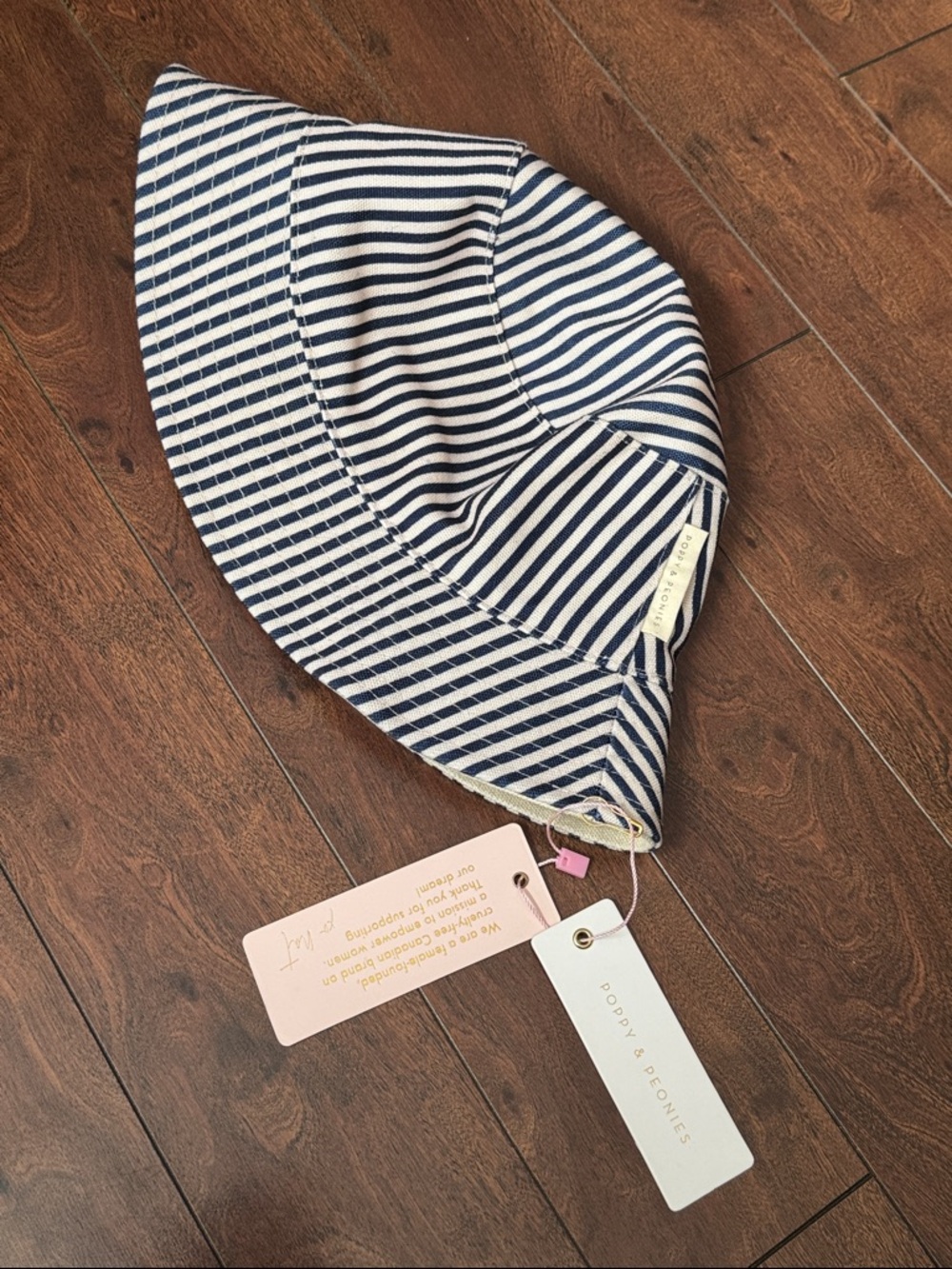 Poppy & Peonies Navy and White Striped Reversible Bucket Hat